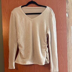 SHEIN Cream Waffle Knit V-Neck Blouse